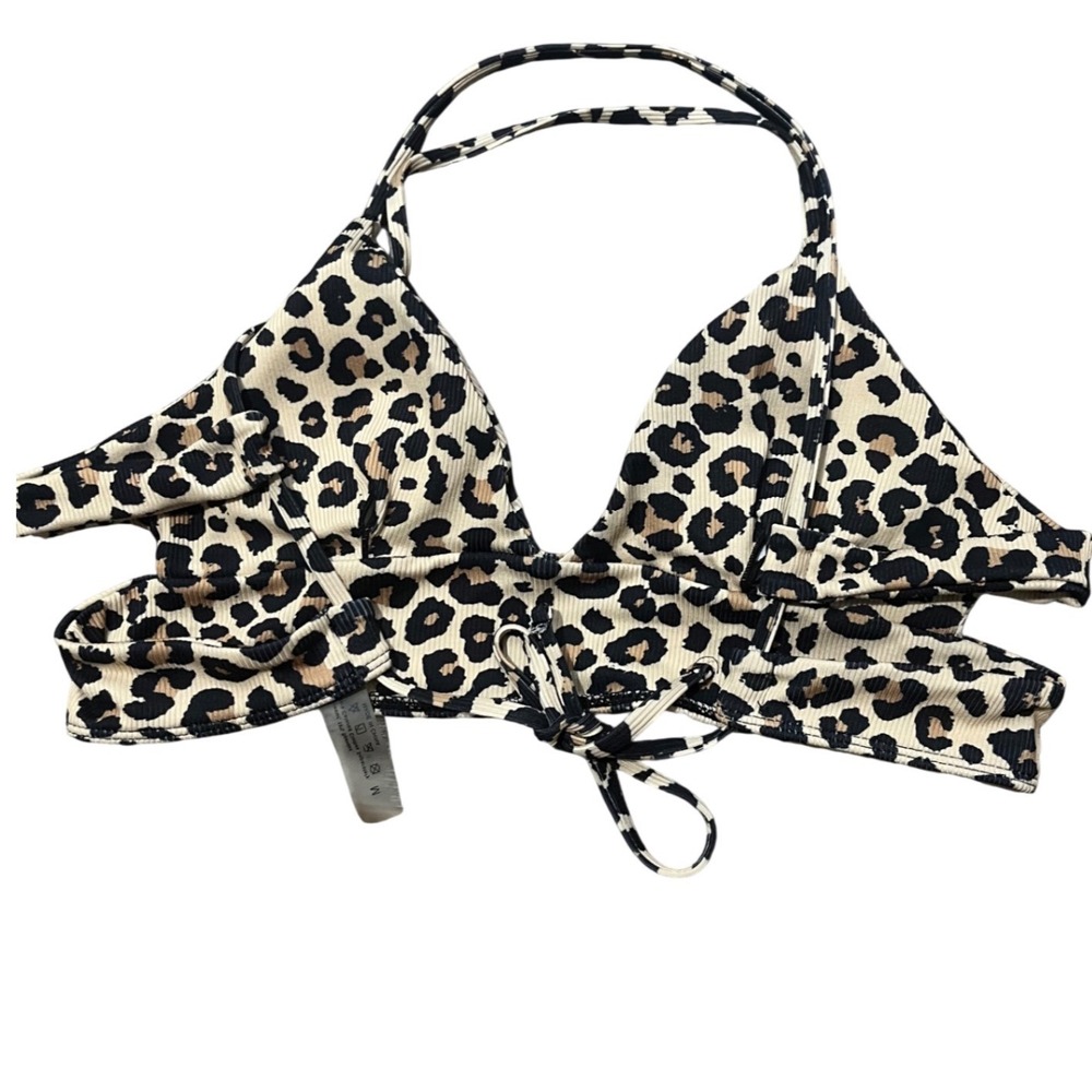Leopard Print Bikini Top Triangle Cross Back Swim Medium‎ M Indie Aesthetic - Picture 3 of 5